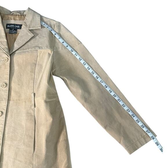 Vintage Buttons 100% Leather Trench Coat Light Weight Size Medium Belt Loops - Picture 10 of 11
